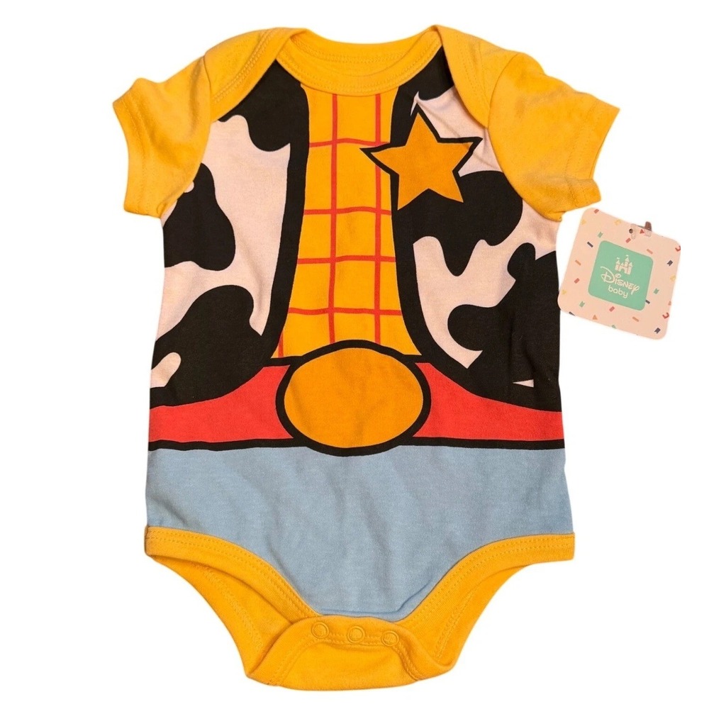 NWT Disney Baby Woody Toy Story Costume Bodysuit Yellow 6-9 Months New Adorable - Picture 3 of 11